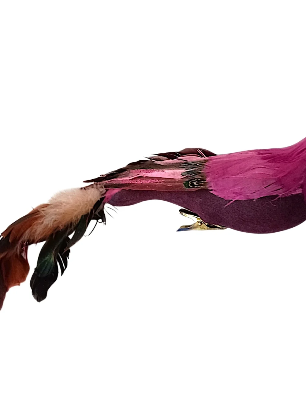 2‎ Vintage Feathered Peacock Bird Ornaments Clip On Large Pink Blue Christmas
